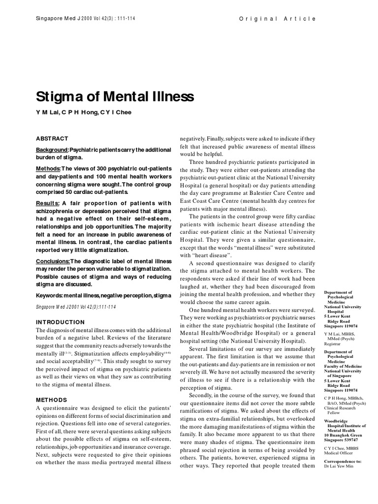 Stigma of Mental Illness | PDF | Social Stigma | Mental Disorder