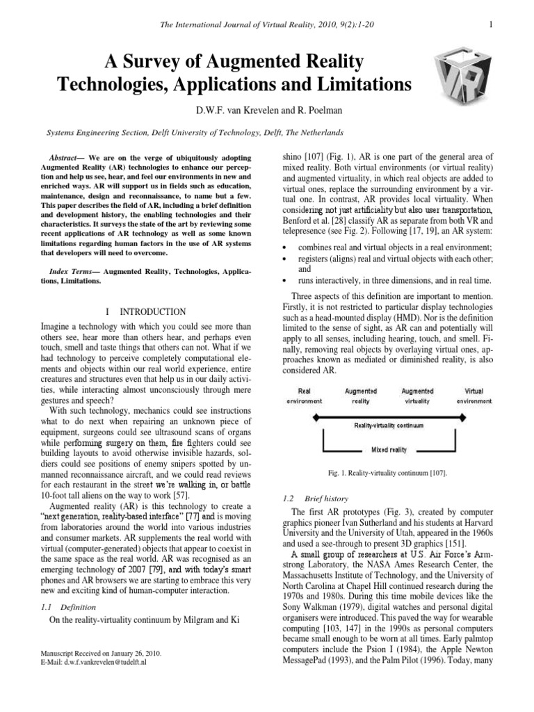 A Survey of Augmented Reality Technologies, Applications and Limitation ...