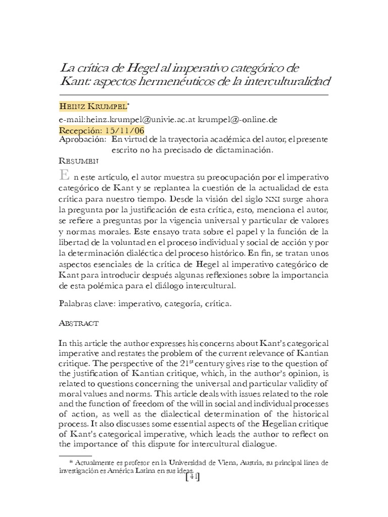 Critica De Hegel Al I C De Kant Pdf Georg Wilhelm Friedrich Hegel