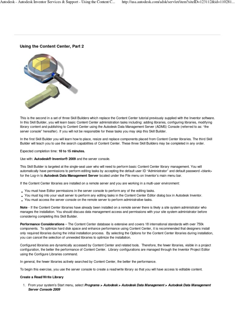 Autodesk Inventor - Using The Content Center PT 2 | PDF | Library ...