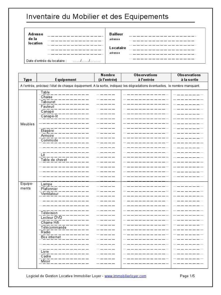 Modele Inventaire Meuble