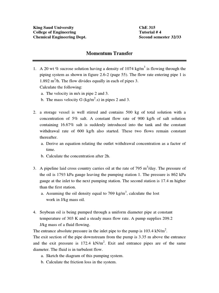 Chapter 2 Exercises Part3 PDF Fluid Dynamics Pump