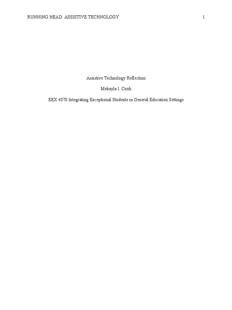 Assistive Technology Reflection Pdf Individualized Education