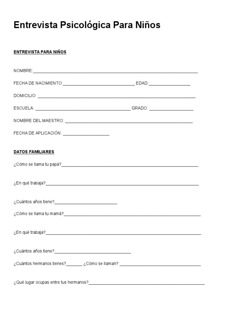 Entrevista Psicológica para Niños Ocio