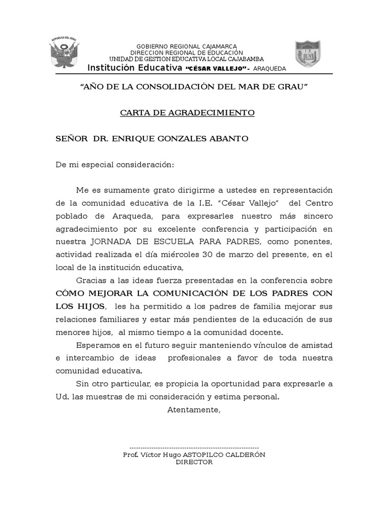 Carta de Agradecimiento de Psicologo