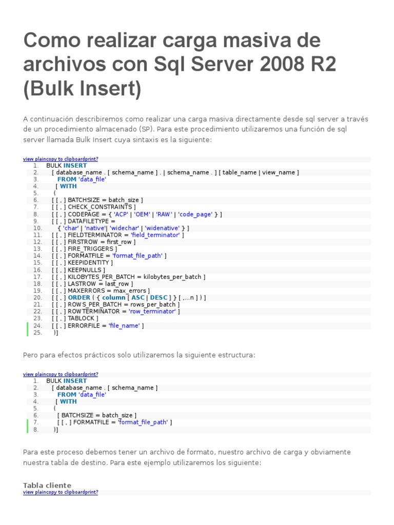 Carga Masiva con Bulk Insert en SQL Server | PDF | Tabla (base de datos ...