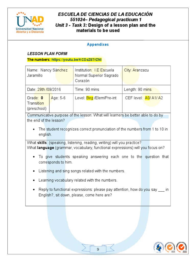 Lesson Plan Numbers Pdf