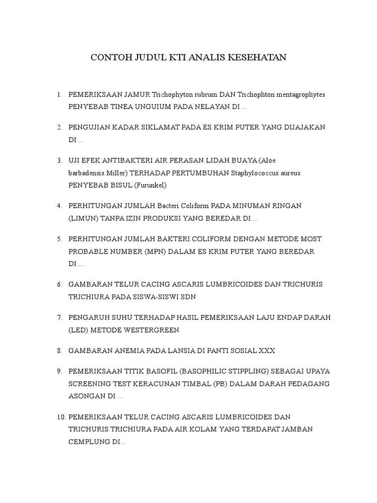Contoh Judul Kti Analis Kesehatan