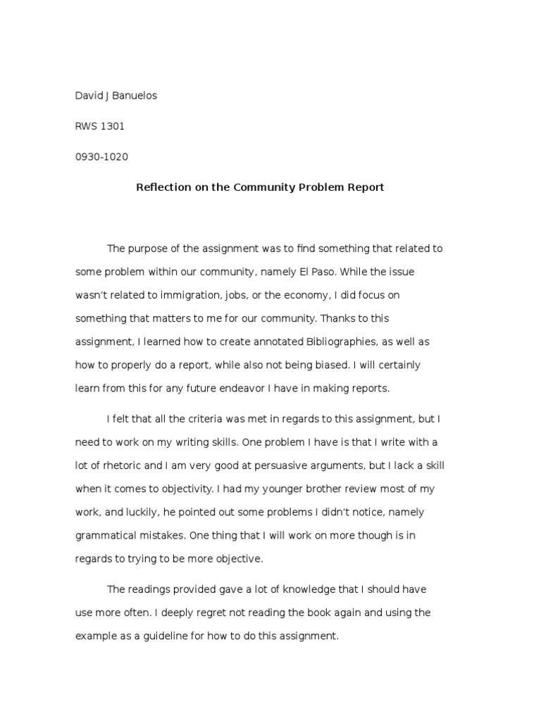 Community Problem Reflection Report | PDF | Career & Growth