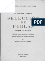 Seleccion de Perlas Texto Impreso Mibhar Ha Peninim Maximas Morales Sentencias e Historietas Por Selomo Ibn Gabirol Version Con Introdu