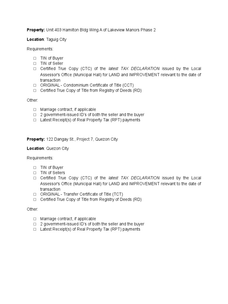 Real Estate Document Requirements Guide | PDF
