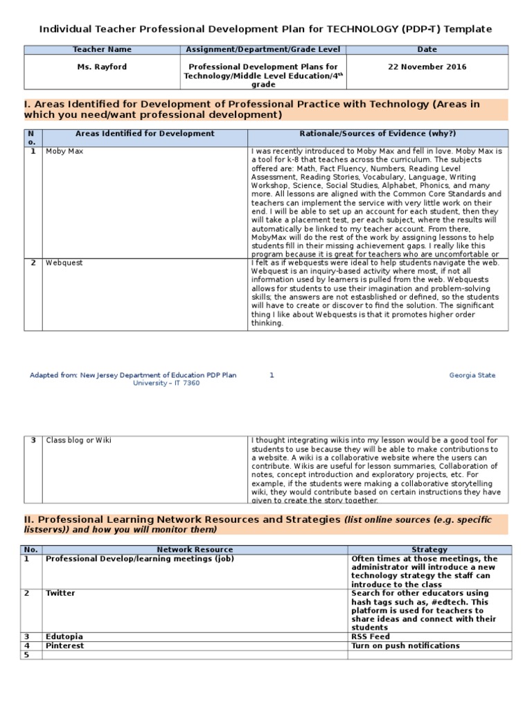 Teacher Technology PDP Template | PDF | Wiki | Collaboration