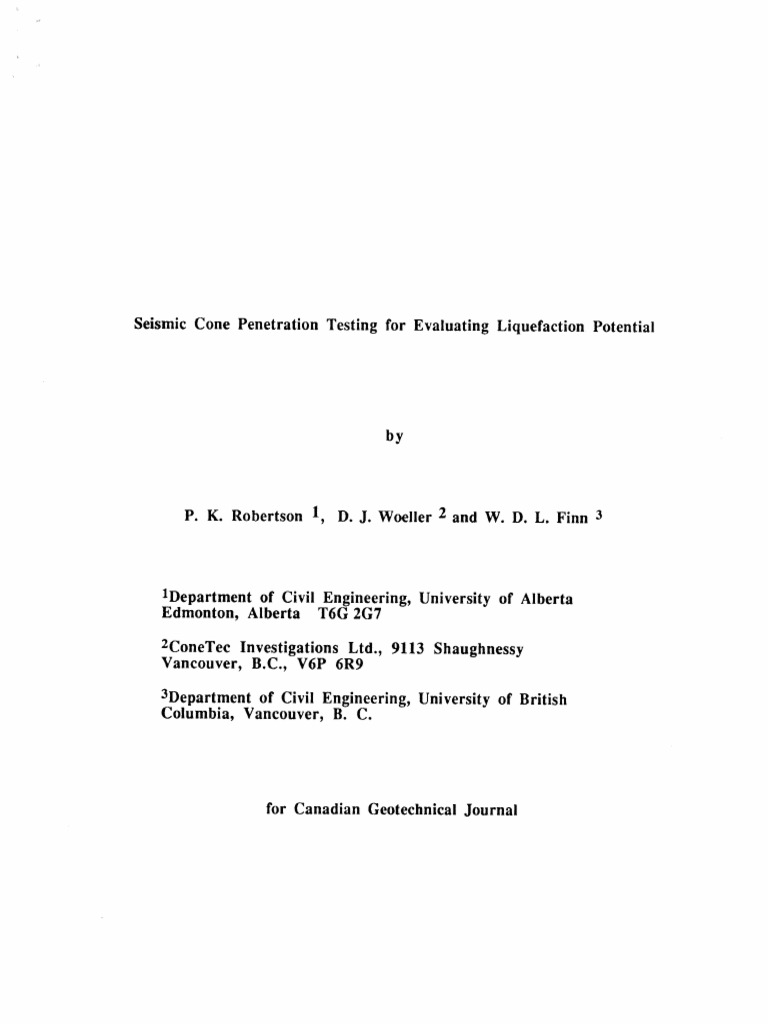 (Canadian Geotechnical Journal) Robertson Et Al.-[Article] Seismic Cone  Penetration Test for Evaluating Liquefaction Potential Under Cyclic Loading  (1992)