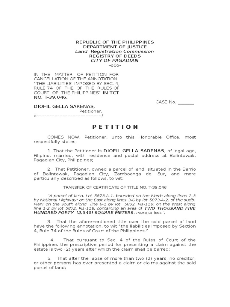 Cancellation RULE 74 | Philippines | Mindanao