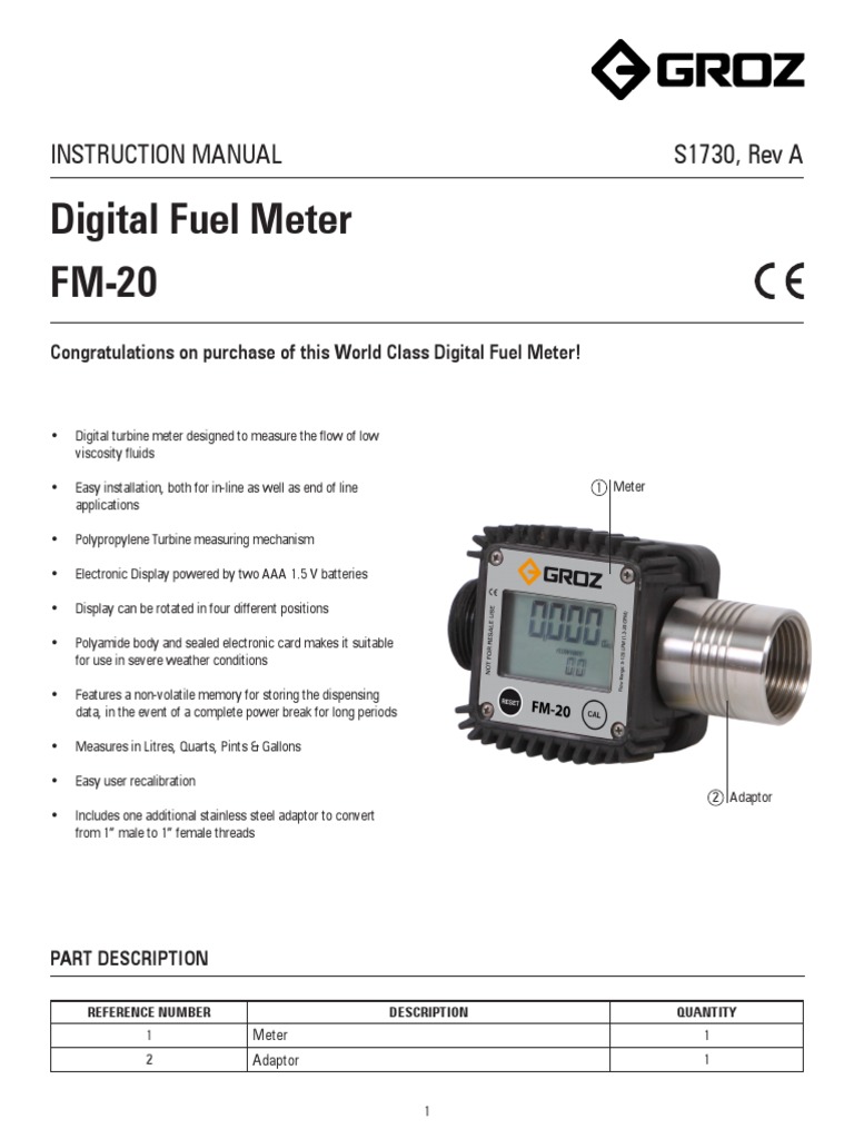 Digital Fuel Meters FM20.pdf Gallon Litre