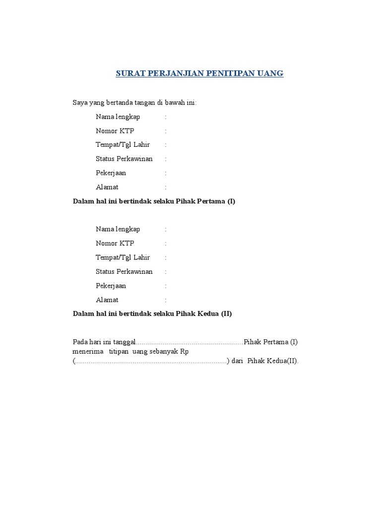 Surat Perjanjian Penitipan Uang 2