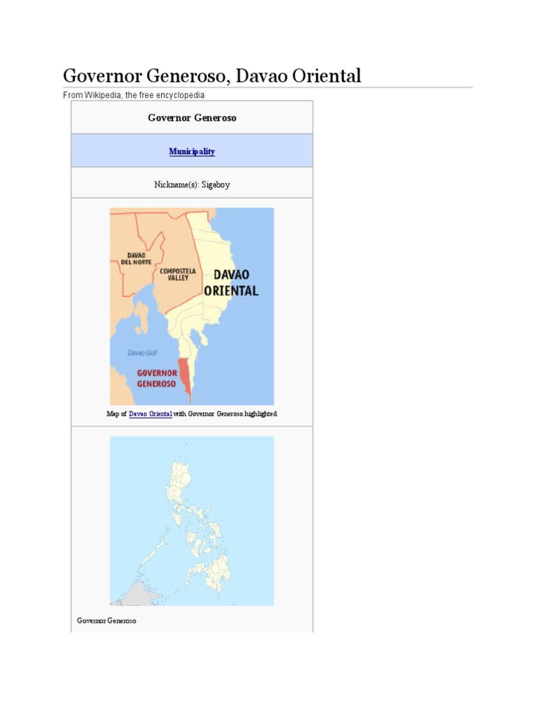 Sigaboy Davao Oriental Map Governor Generoso Davao Oriental | Pdf