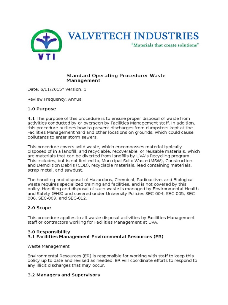 Waste Disposal Management Procedures | PDF | Waste Management ...