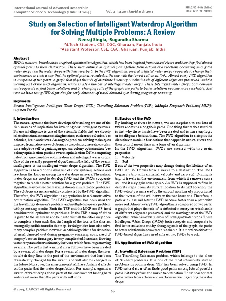 Study On Selection of Intelligent Waterdrop Algorithm For Solving