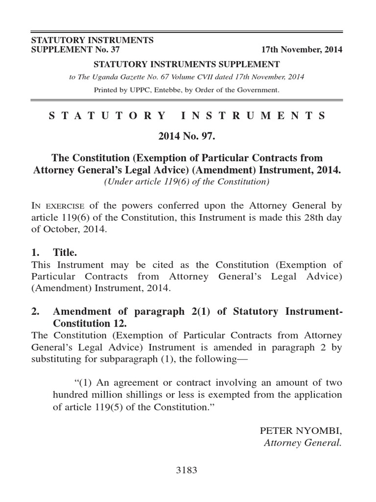 Statutory Instrument On AG Clearance PDF