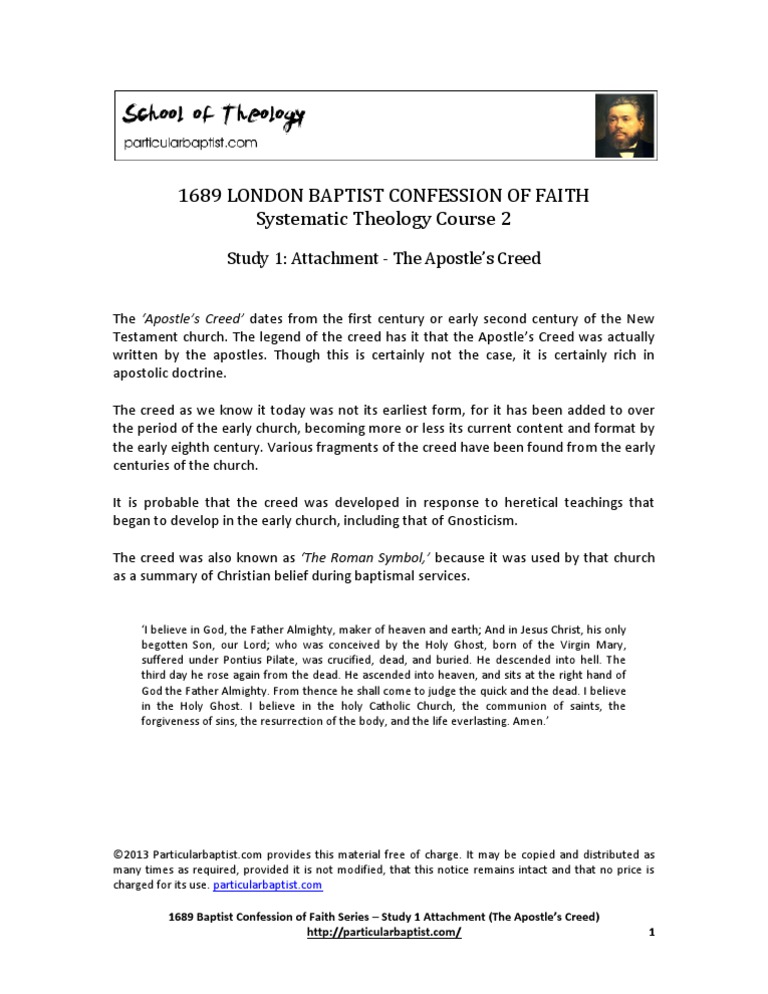 1689 London Baptist Confession of Faith: Study 1 - Attachment 1 - The ...