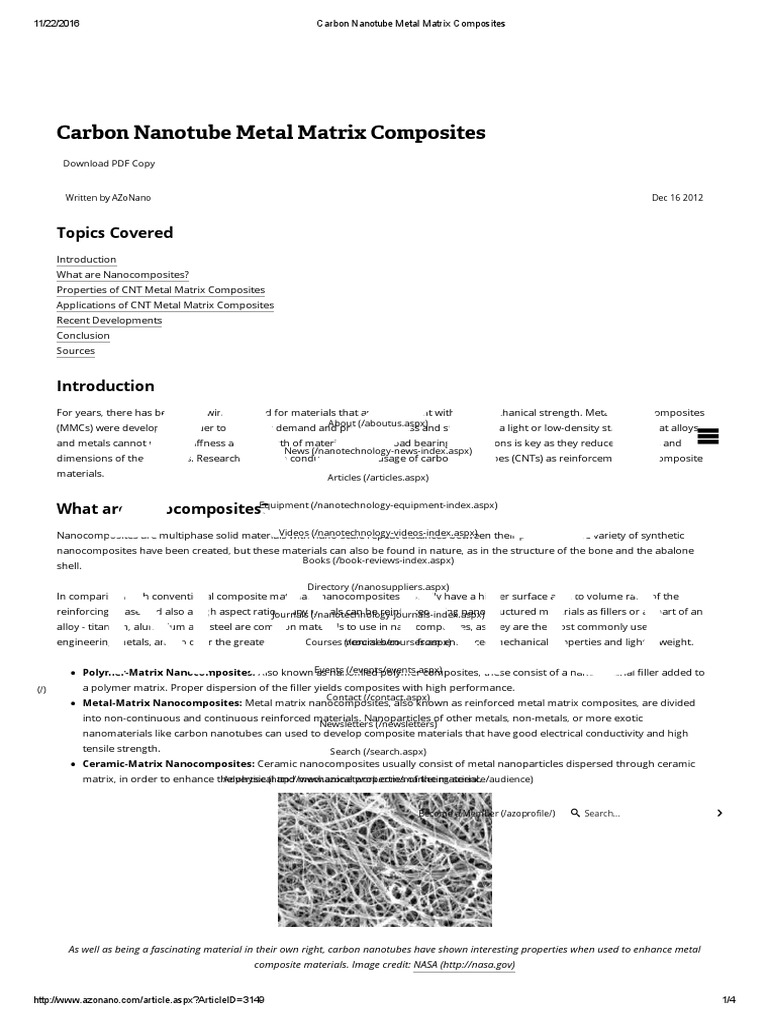 Carbon Nanotube Metal Matrix Composites | PDF | Carbon Nanotube ...