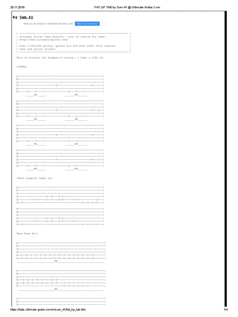 FAT LIP TAB by Sum 41 at Ultimate-Guitar | PDF | Sports & Recreation ...