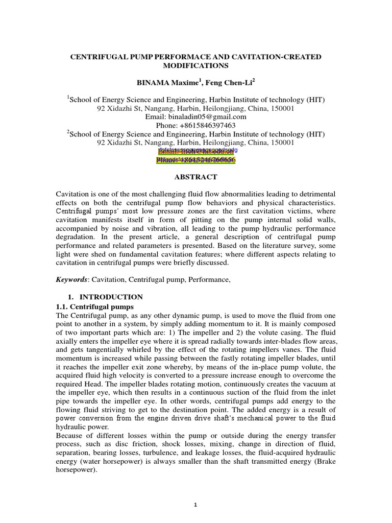 Centrifugal Pump Performace and Cavitation-Created Modifications | PDF