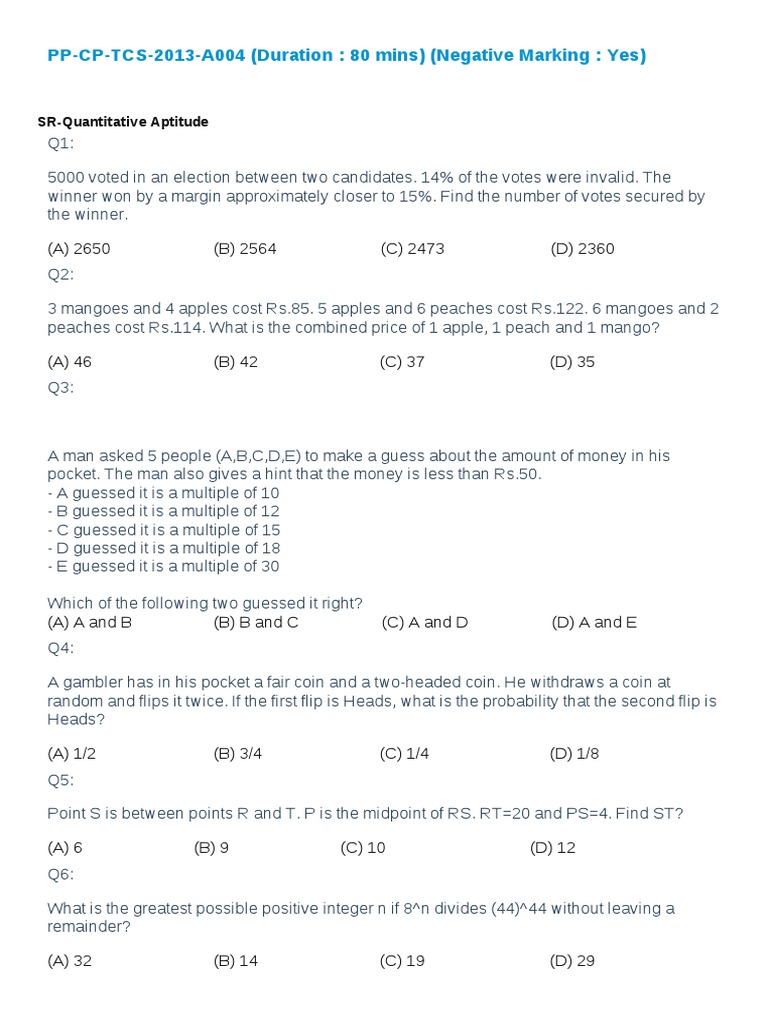 TCS Model Question 4 PDF | PDF | Teaching Mathematics | Nature