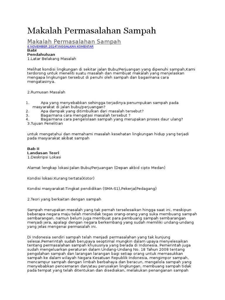Landasan Teori Makalah Tentang Sampah