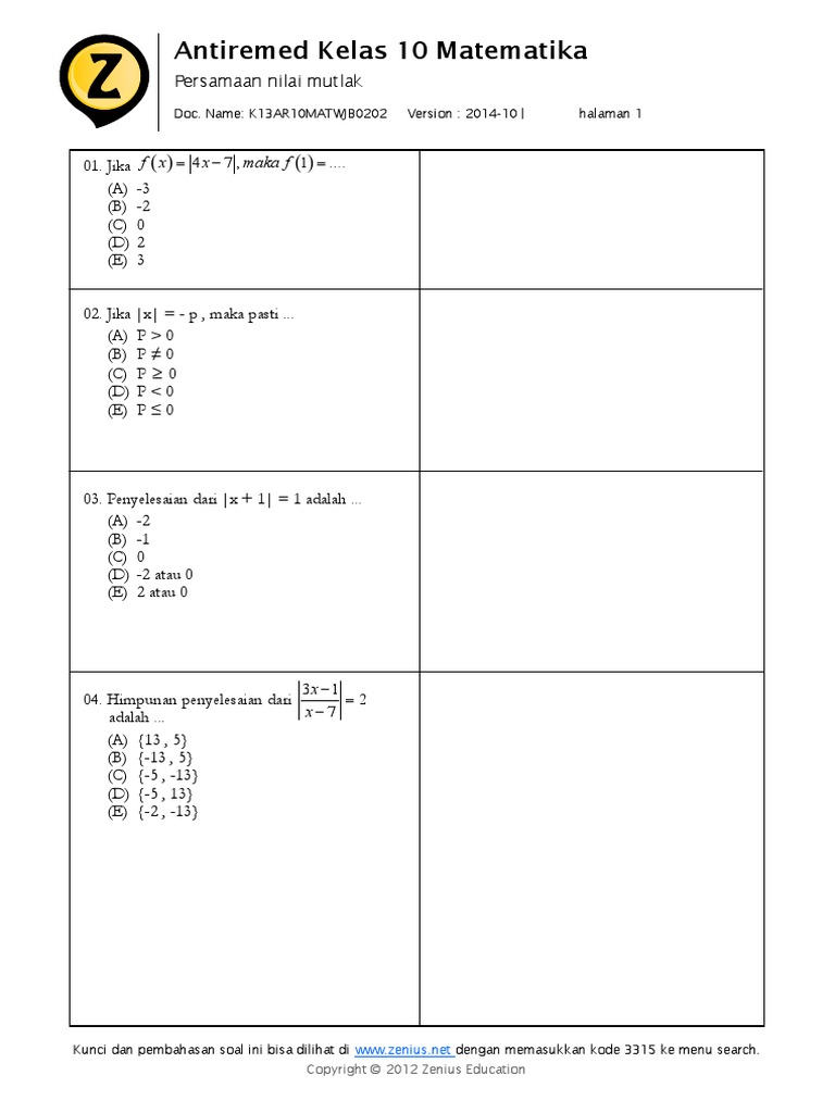 Persamaan Nilai Mutlak