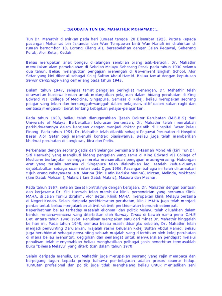 Biodata Tun Dr Pdf
