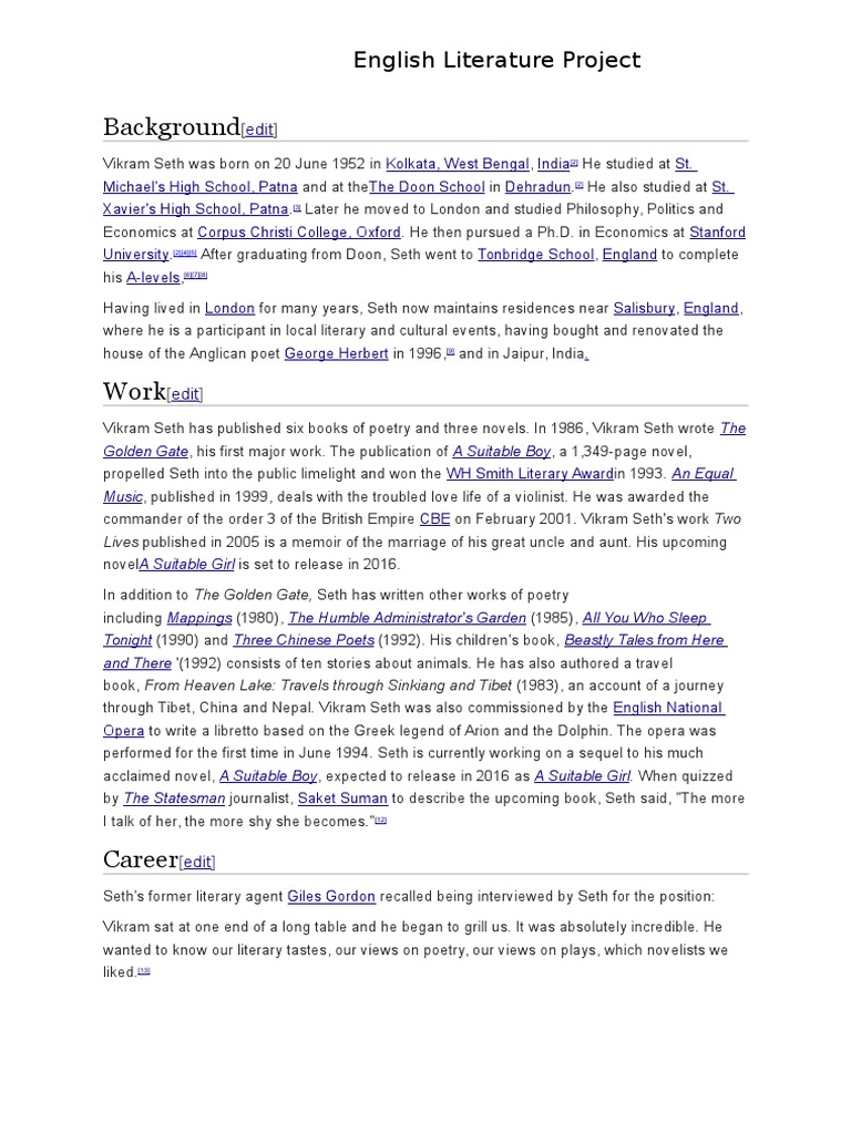Vikram Seth: A Literary Overview | PDF