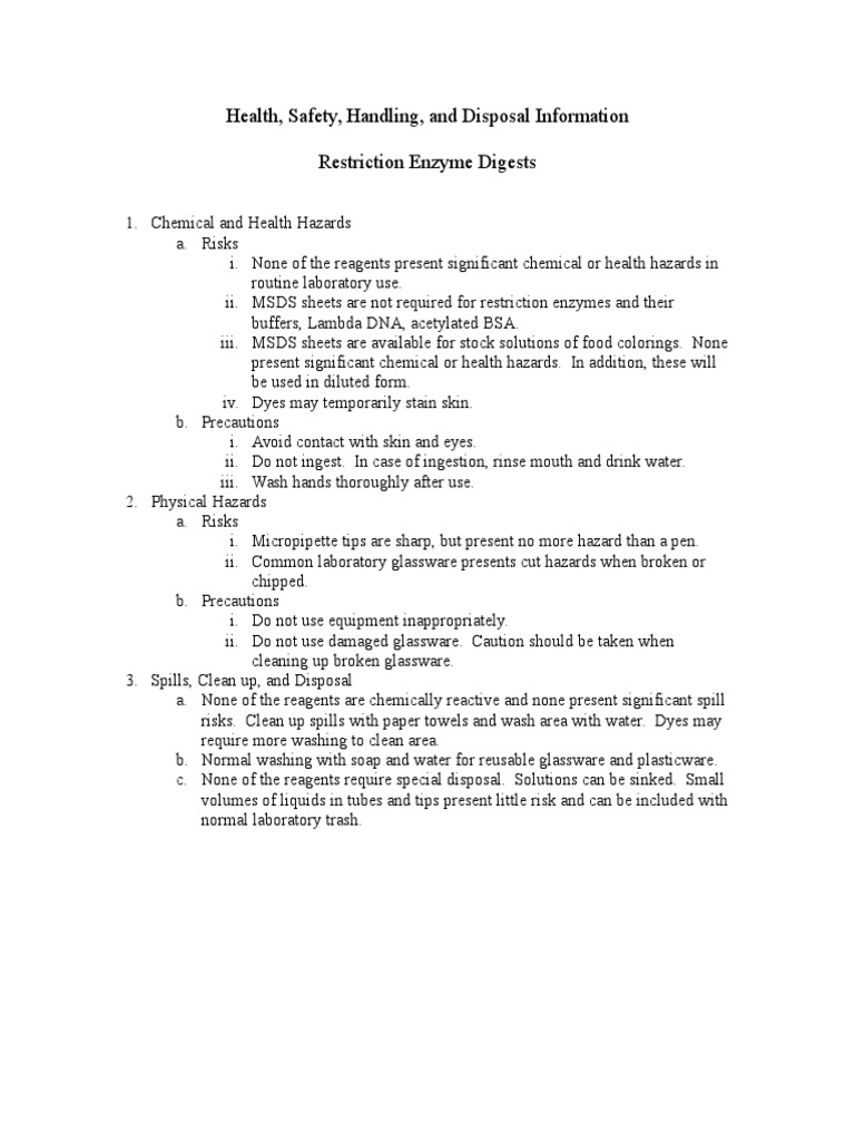 Lab Safety for Restriction Enzymes | PDF
