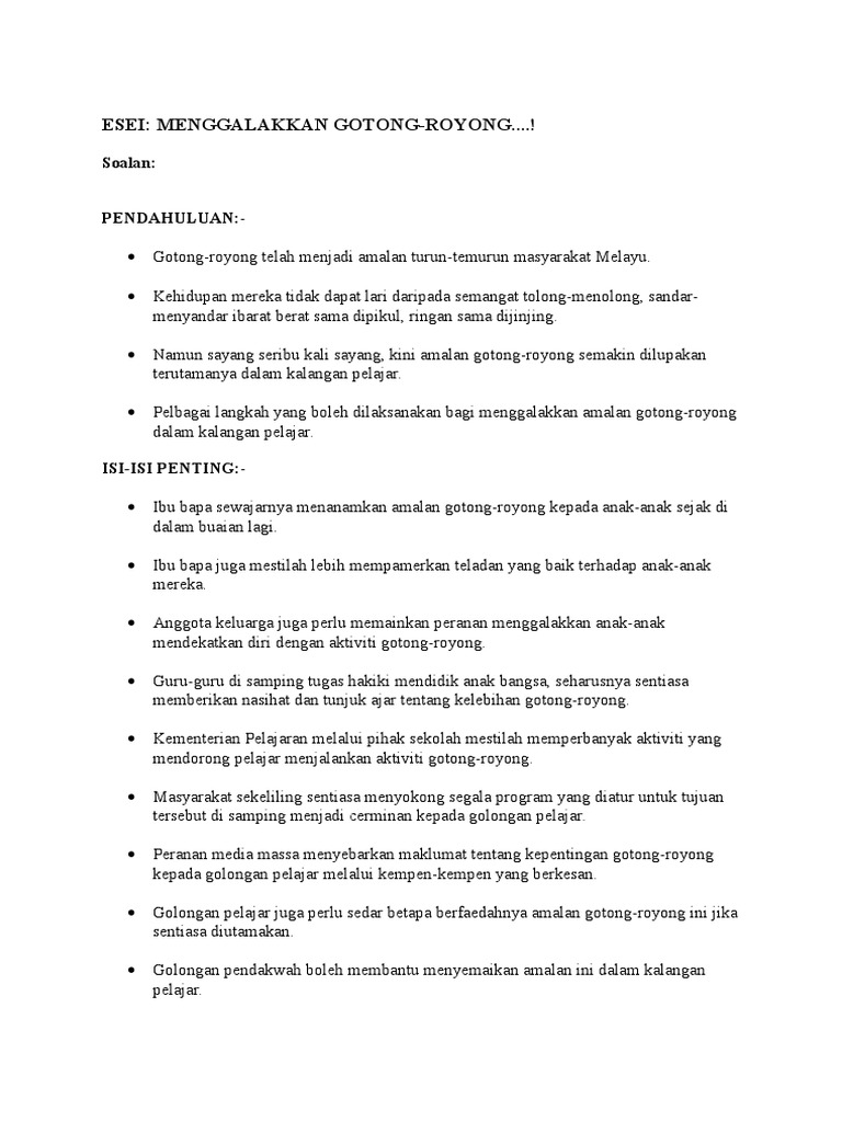 Esei Menggalakkan Gotong Royong Pdf