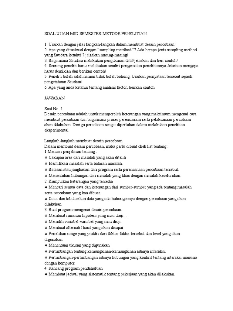 Soal Ujian Mid Semester Metode Penelitian