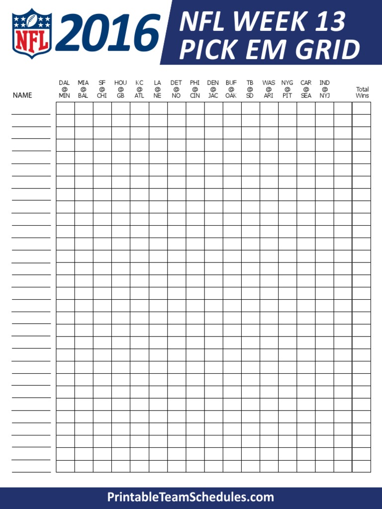 NFL Weekly Pick em Grid Week 13 | PDF