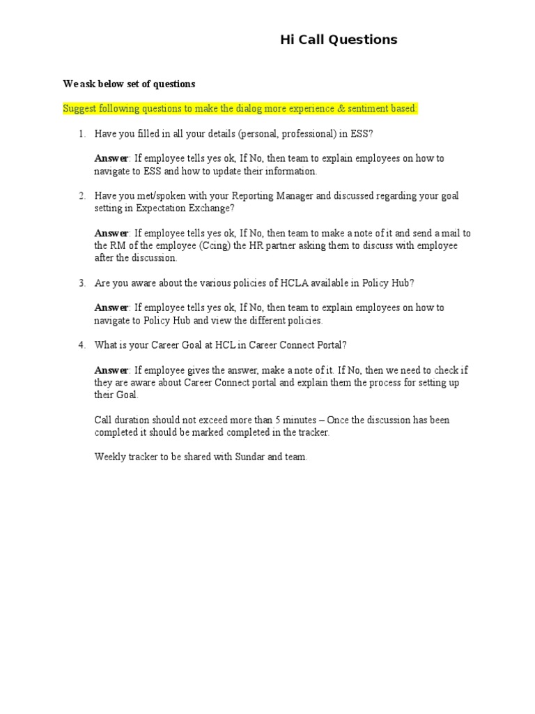 Hi Call Questions: Suggest Following Questions To Make The Dialog More ...