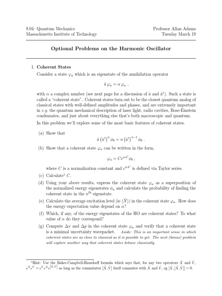 Harmonic Oscillator Quantum Problems | PDF | Quantum Mechanics ...
