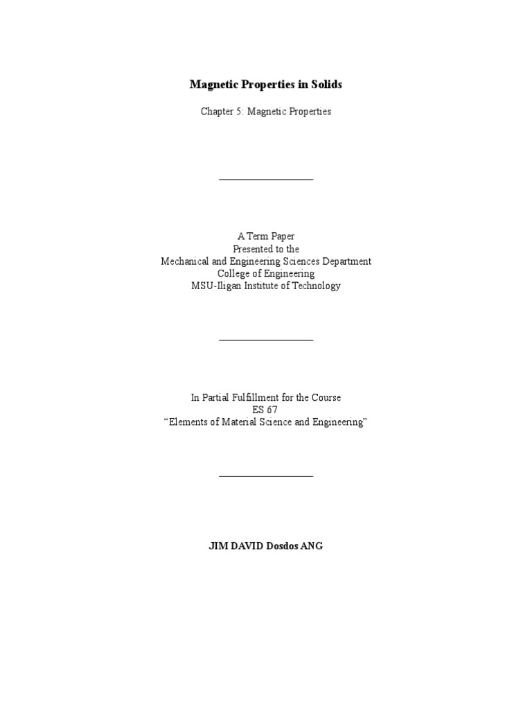 Magnetic Properties in Solids | PDF | Ferromagnetism | Magnetism