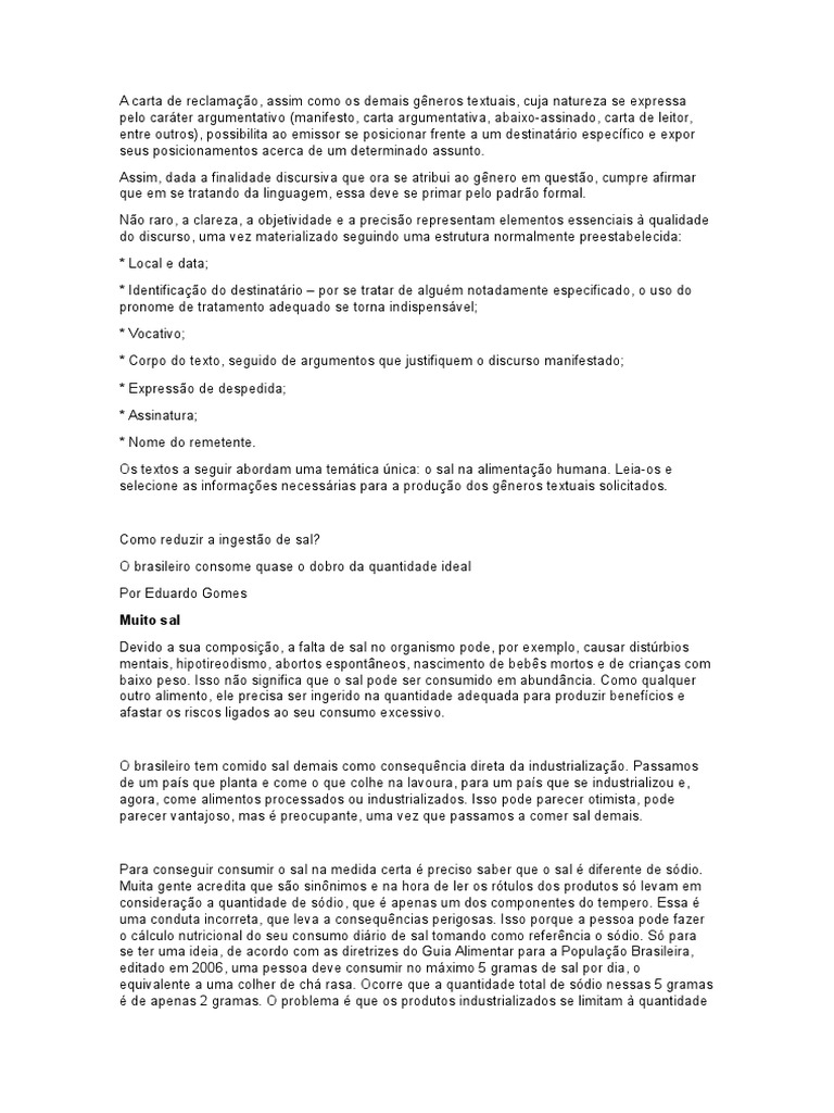 A Carta de Reclamação  PDF  Hipertensão  Rim