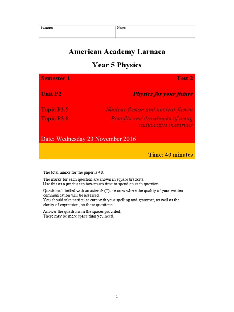 Edexcel GCSE Physics P2 Topic 6 Test 16 - 17 With Mark Scheme | PDF ...