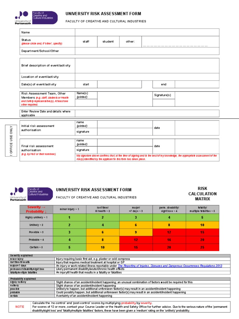 CCI Risk Assessment Blank Form | PDF | Traffic Collision | Risk