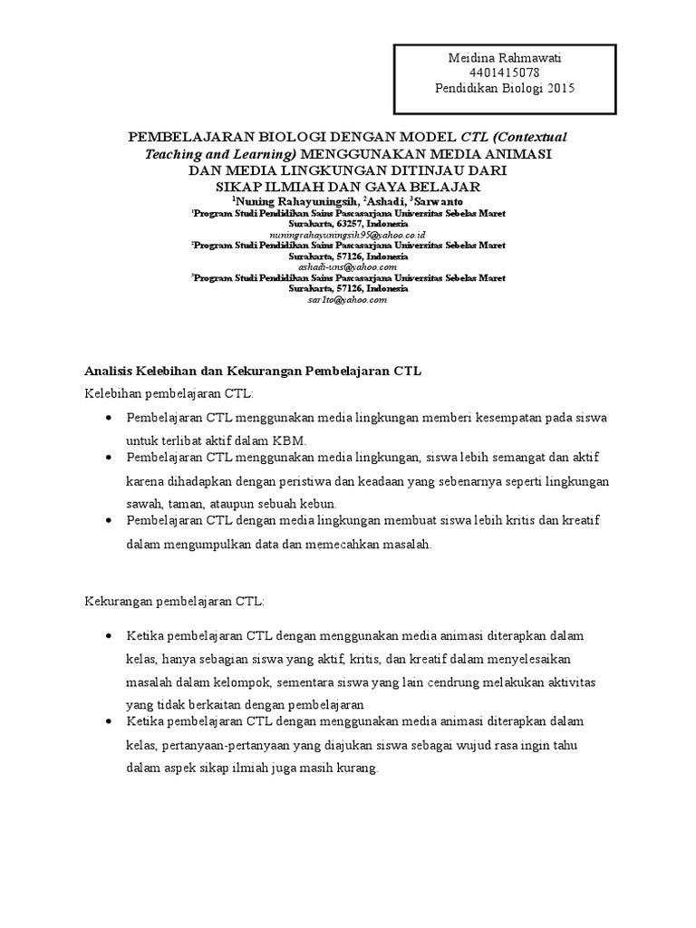 Kelebihan Dan Kekurangan Model Pembelajaran Ctl Cara Mengajarku