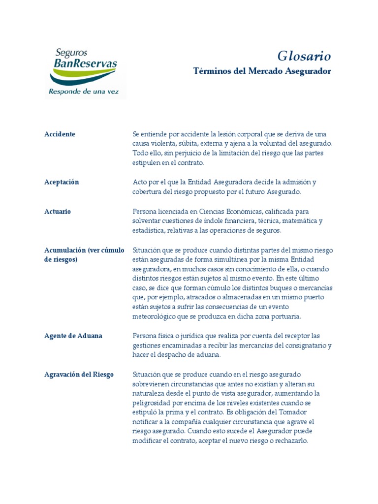 Glosario del Mercado Asegurador | PDF | Póliza de seguros | Reaseguro