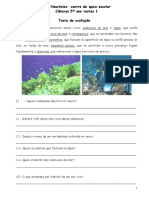 Teste de Ciências 5o ano sobre seres vivos marinhos e constituintes da atmosfera