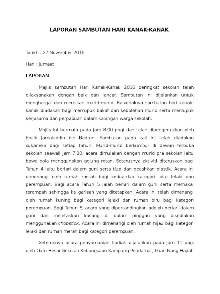 Laporan Sambutan Hari Kanak New