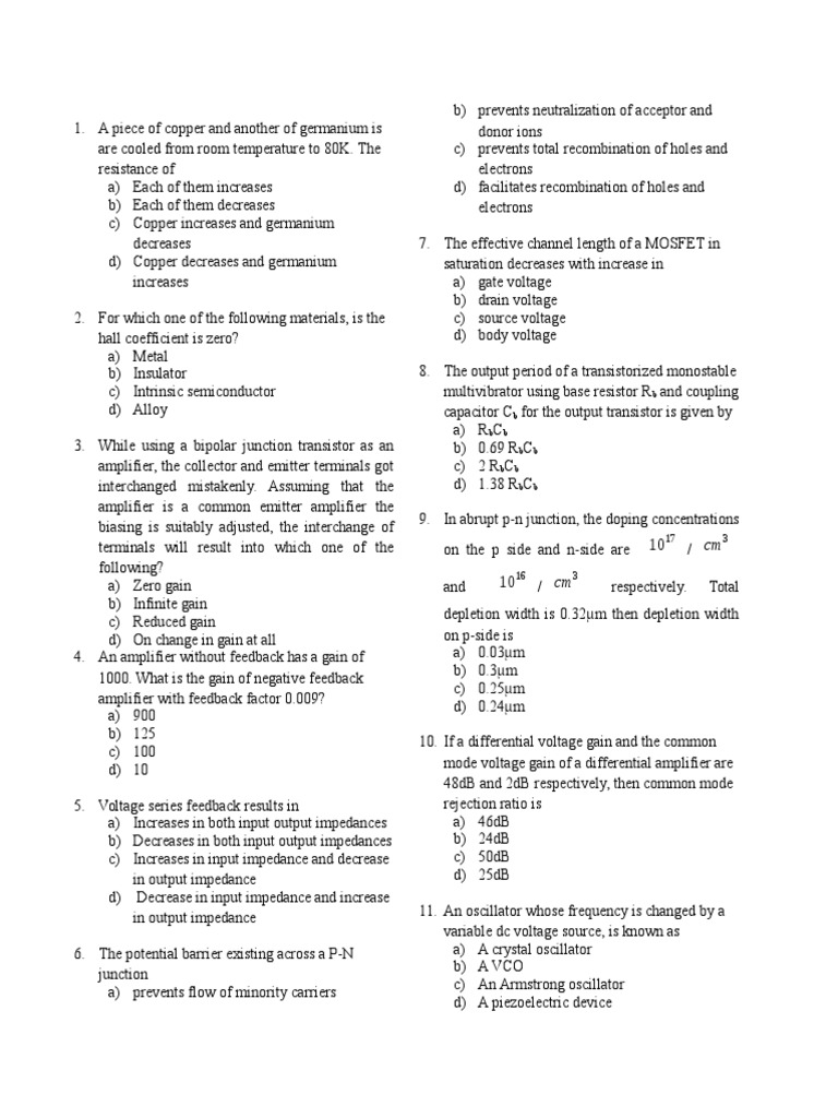 Edc MCQ PDF PN Junction Field Effect Transistor