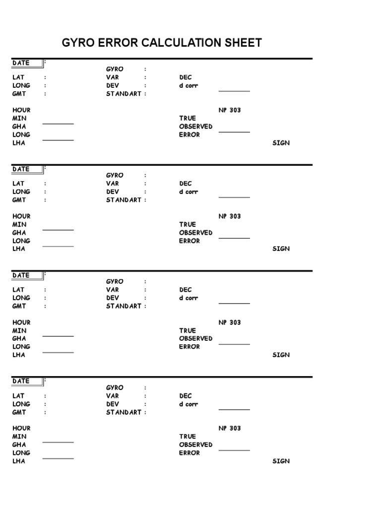 Gyro Error Calc. Sheet PDF