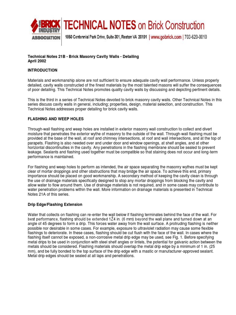 Brick Masonry Cavity Wall Details | PDF | Framing (Construction) | Wall
